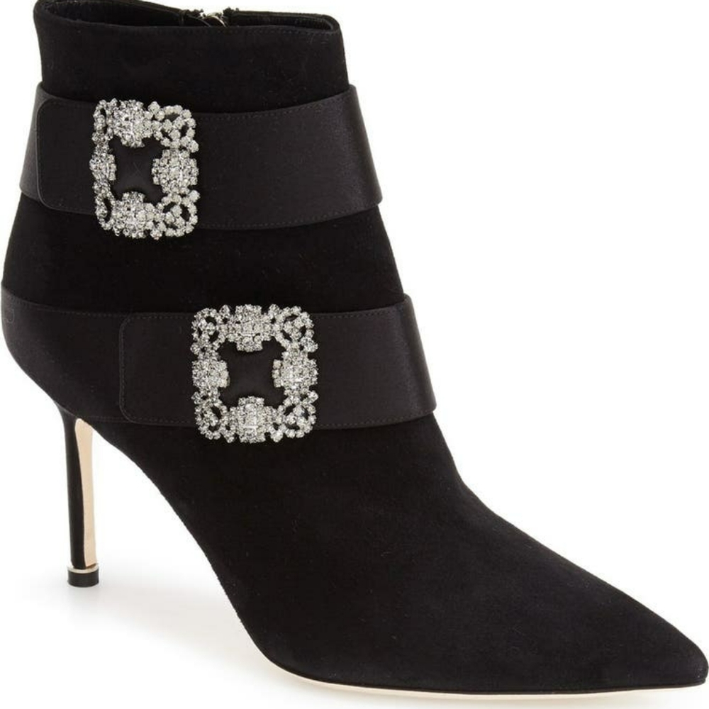 RARE Manolo Blahnik Hangisi Plinia Black Crystal Bootie/ Ankle Boot